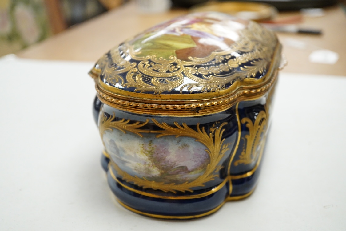 A Sevres style porcelain and ormolu mounted box, 23cm wide